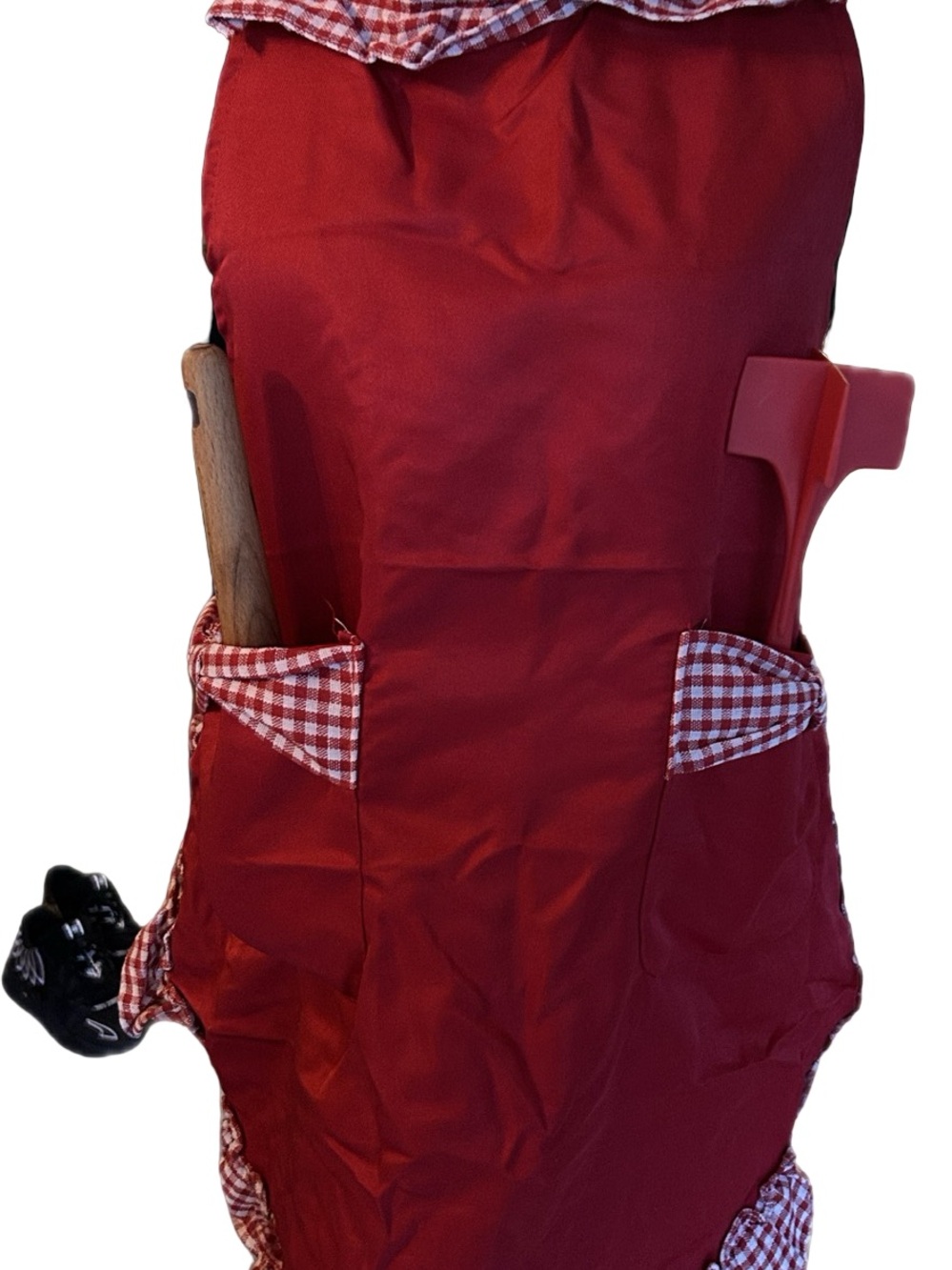 🚨🚨🚨SOLD🚨🚨🚨Rust Red Check Ruffle Kitchen Apron with Pockets - Picture 6 of 6